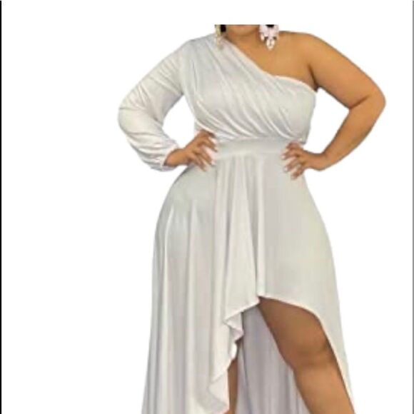 IyMoo Womens Sexy Plus Size Long Sleeve Ruched Elegant High Low Maxi Dress - Picture 4 of 15